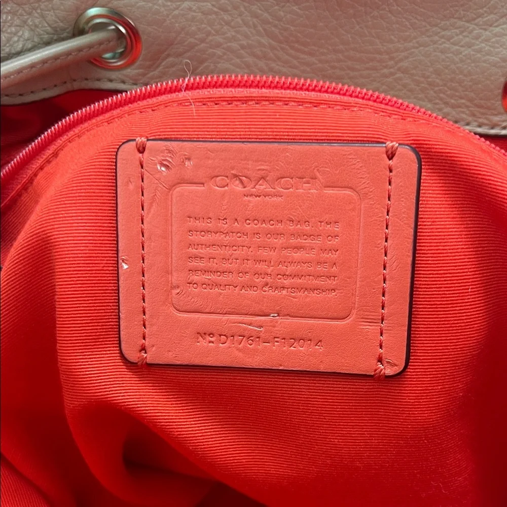Coach Cream Leather Drawstring Backpack with Pink Trim